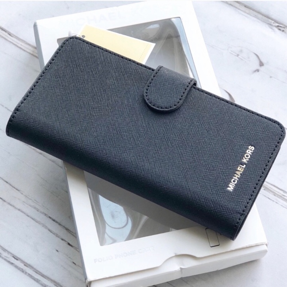 Michael Kors black leather phone folio